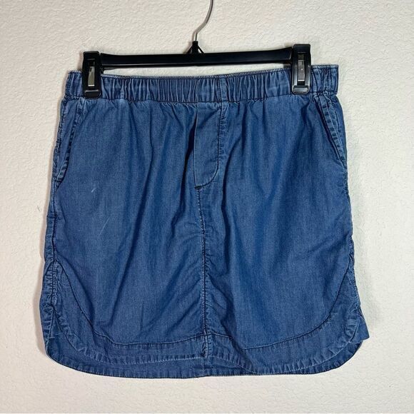 Roots Chambray Denim Elastic Pull On Mini Skirt Women's‎ Size Small S - Picture 1 of 7